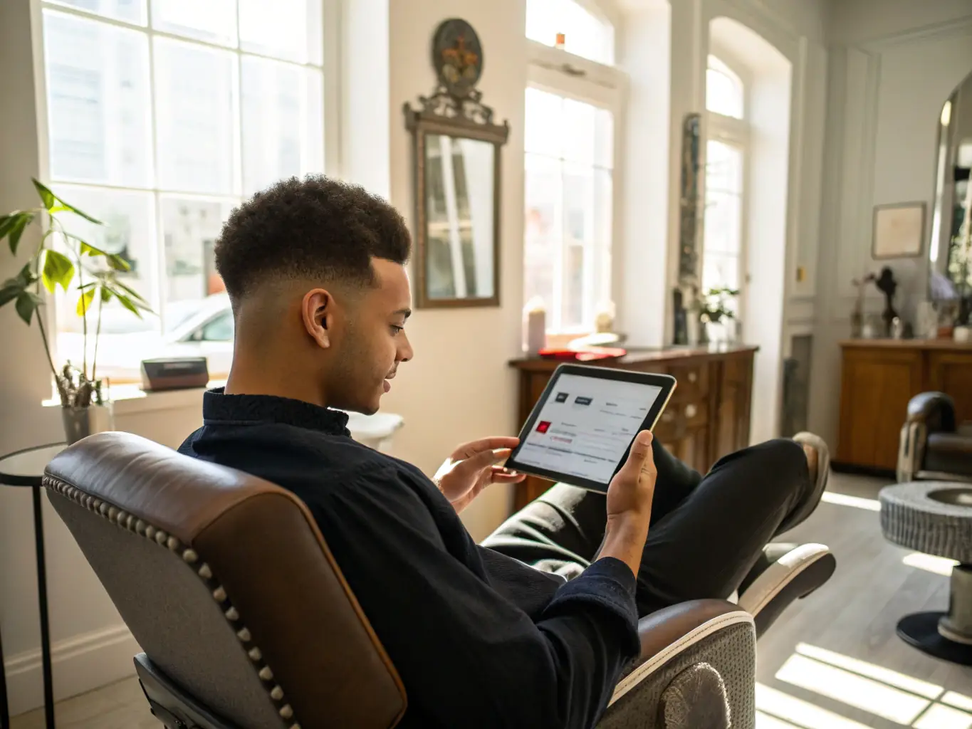 A person easily booking an apartment on a tablet, highlighting the flexible booking options offered by Andaluxliving.