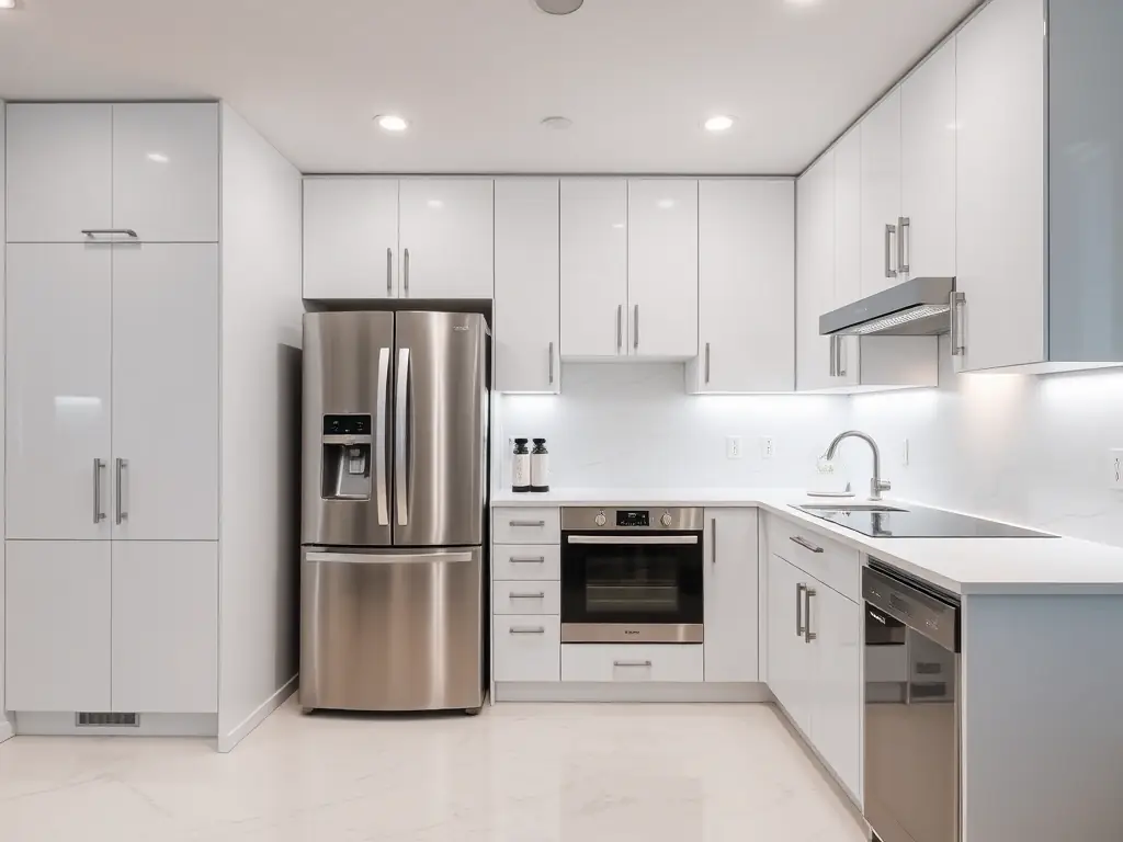 A fully equipped kitchen in a modern apartment, showcasing the convenience and comfort of Andaluxliving's short-term rentals.